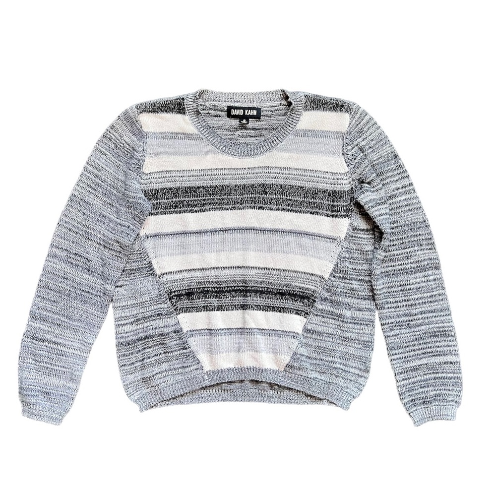 David Kahn Marled Striped Light Knit Crewneck Long Sleeve Pullover Sweater EUC S